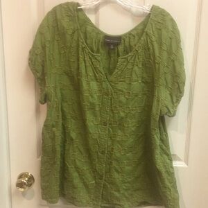 Spring Leaf Green Cap Sleeve Embroidered Textured Women Top